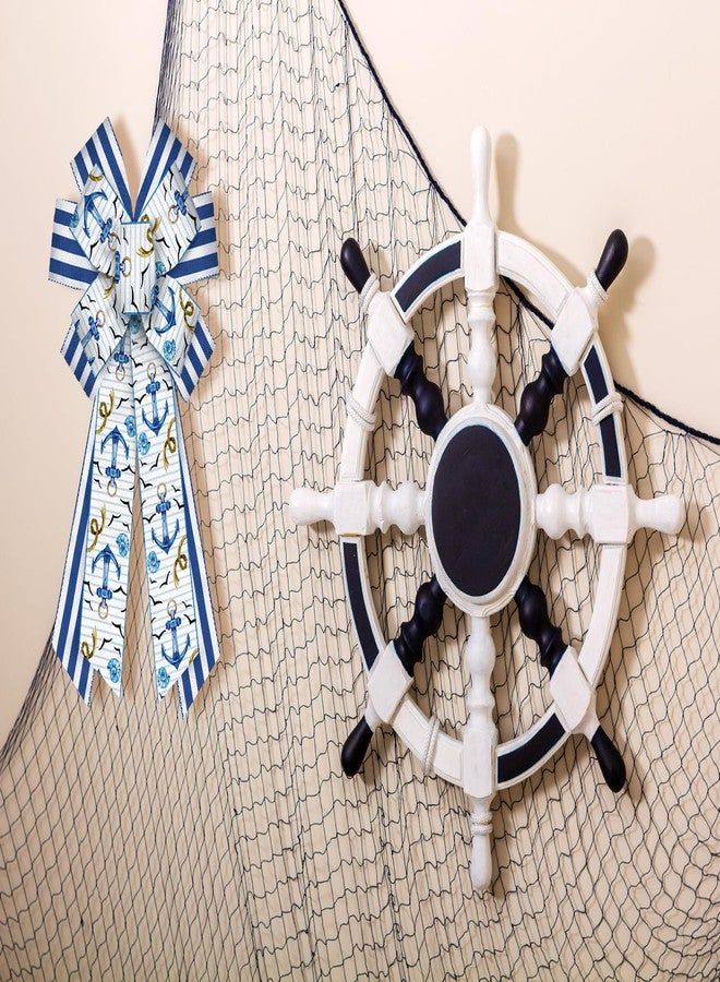Habbiful Large Spring Bow for Wreath, Spring Wreath Bow for Front Door Ocean Sea Nautical Bow White Navy Blue Stripes Tree Topper Bow for Spring Indoor Outdoor Birthday Party Home Decoration - Image 3